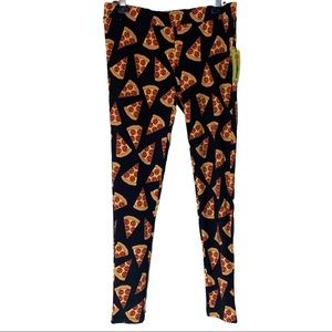 Tipsy Elves Pizza Print Black Leggings Size Medium